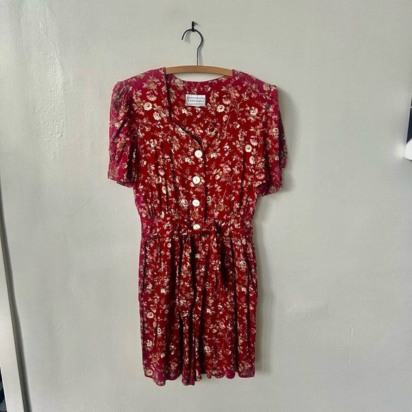 Vintage Floral Romper 1990’s Red Flower Print Jumpsuit 90’s Preppy Playsuit - Picture 2 of 8